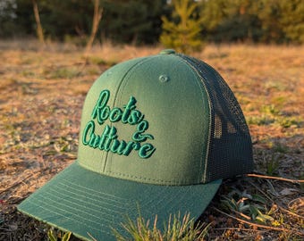 Trucker Cap Roots & Culture. Bottle green Clasic cap. Sound System culture