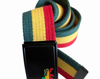 Lion of Judah Clamp Belt – Reggae stripe. Rasta style