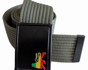 Webbing Belt Lion Reggae - olive. Rasta and Jamaica style, dubwise