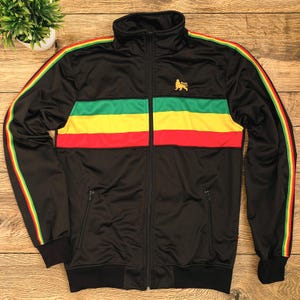 Rasta Trainingsjacke, Old School Reggae Reißverschluss mit Löwe von Judah Stickerei, Sportbekleidung
