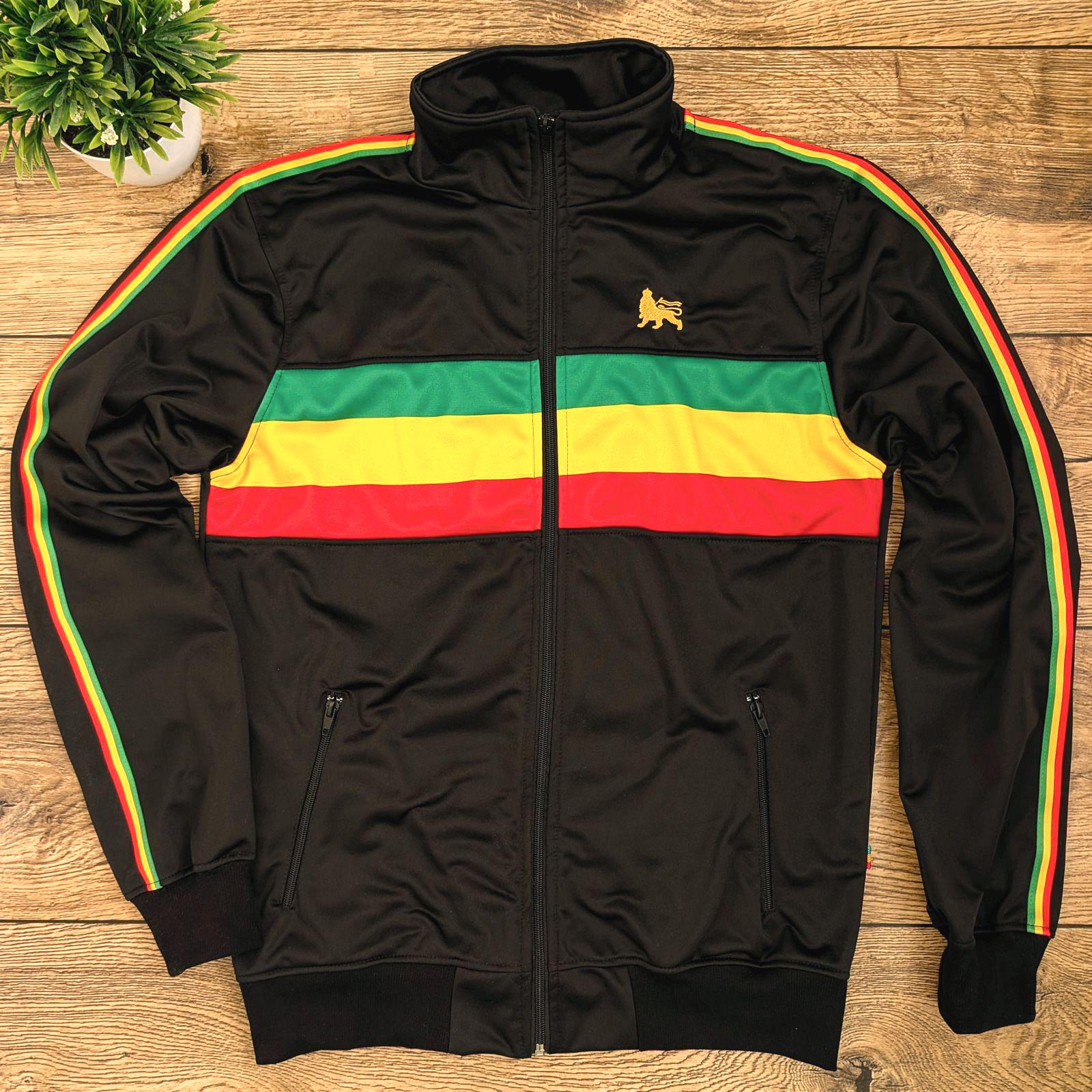 Rasta Track Jacket, Old School Reggae Zip-up With Lion of Judah 