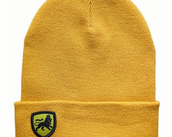 Winter Beanie Hat – Lion of Judah. Mustard color hat