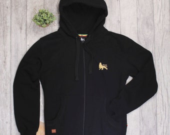 Lion of Judah Zip Hoodie, Rasta, Reggae Rootswear, Dub Lion. Black hoodie