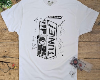 Bass Culture Sound System T-Shirt | Dub Reggae Tee | Speaker Stack Shirt | Sound System Culture | Screen Printed White Cotton Tee