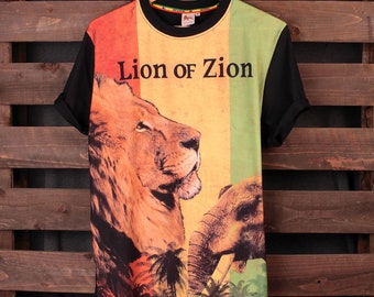 Lion de Sion fullprint Rastafari t-shirt unisexe amateur de Reggae