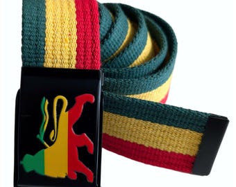 Lion of Judah Statement Belt – Reggae stripe, Rasta style