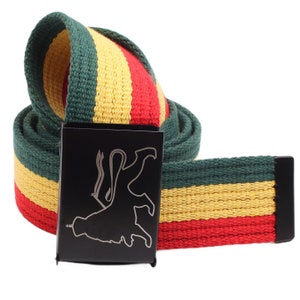 Rasta Trouser belt with Black "Lion of Zion" Buckle, Roots wear, Reggae Jamaica belt
