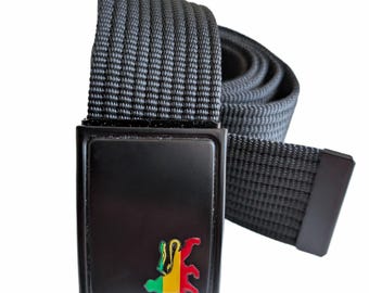 Webbing Belt Lion Reggae - black. Rasta and Jamaica style,