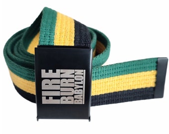 Fire Burn Babylon sackcloth Jamaica color Trouser belt Roots wear, Reggae Trouser belt