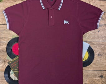 Lion of Judah classic Polo Shirt, Roots Reggae Culture Embroidered Polo, 100% Cotton Piqué, burgundy