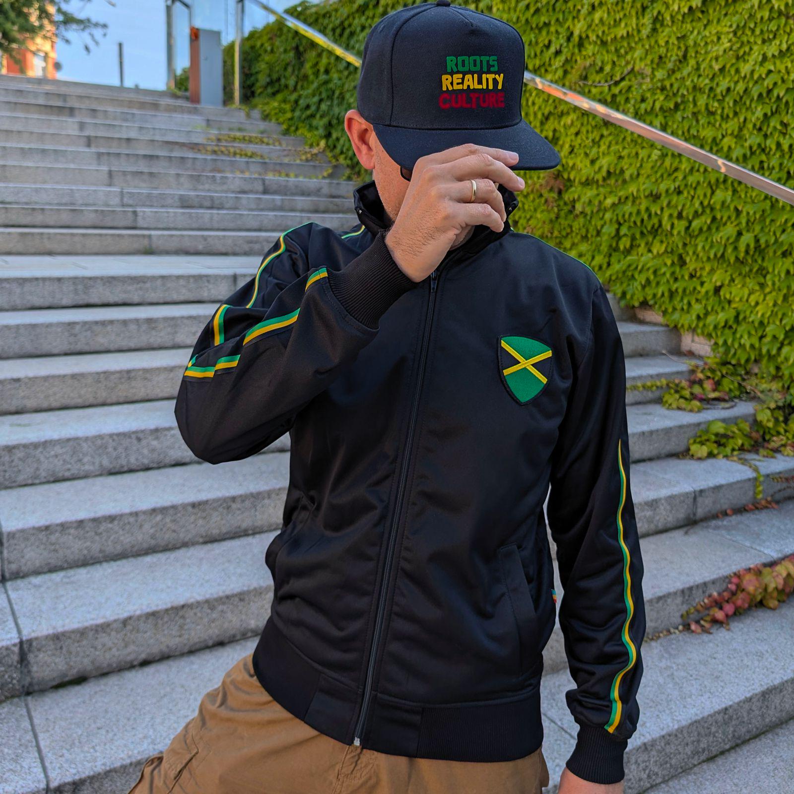 Jamaica Track Jacket, Black Old School Zip-up. Striped Jamaica 