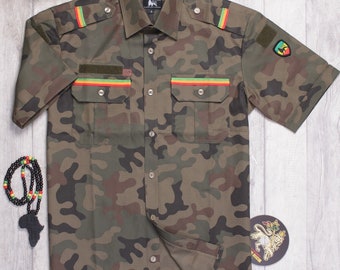 Rastafari Lion of Judah epaulette Shirt Jah Army Reggae style