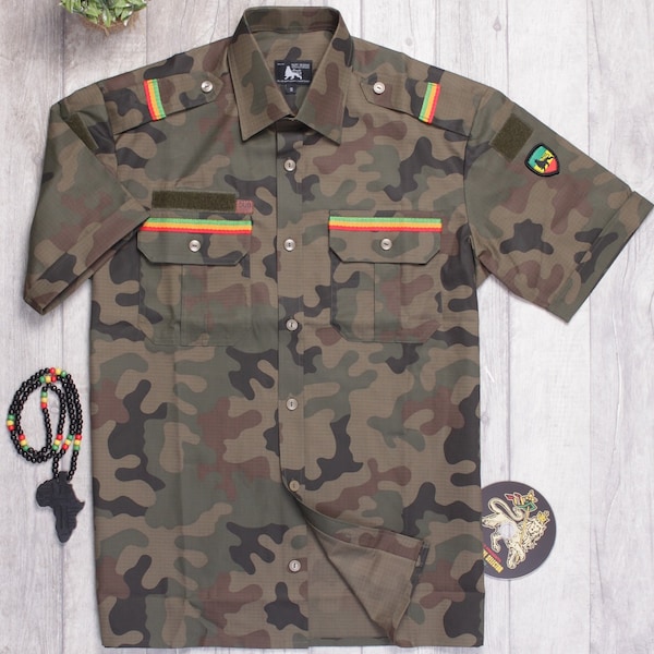 Rastafari Lion de Juda épaulette Chemise Jah Army style Reggae