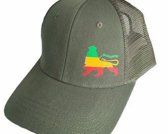 Lion of Judah logo trucker cap, Rasta colors