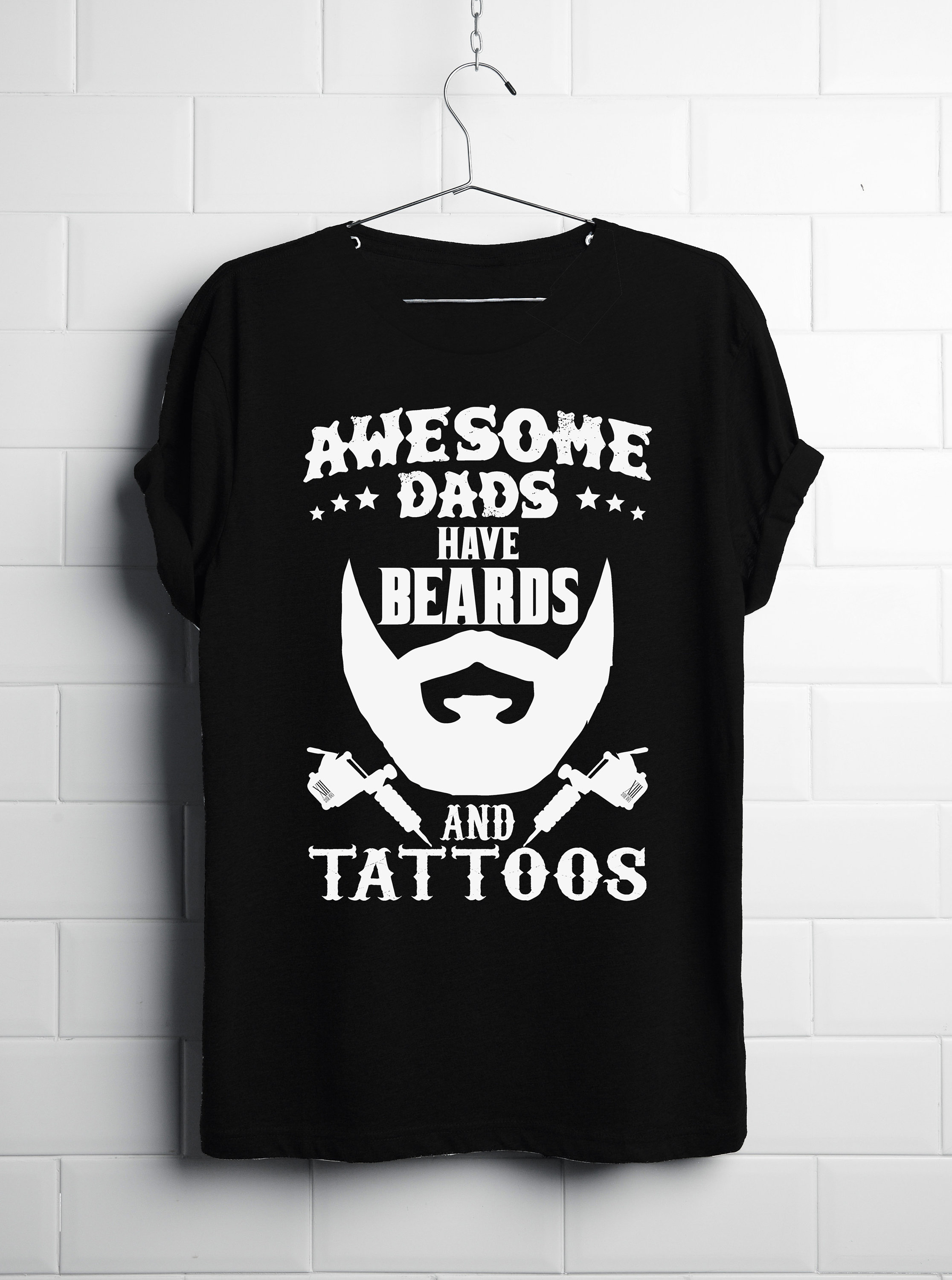 Fun Tattoos and Beards T-Shirt for Awesome Dads -Classic Fit