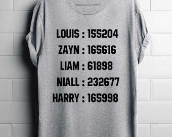 T-shirt One Direction Audition Numbers, T-shirt voor richtingaanwijzers