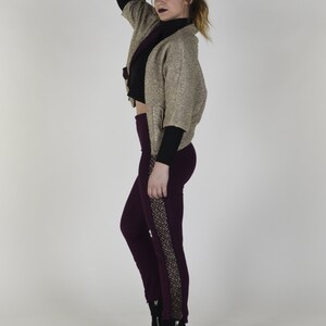 Purple knit Pants with lace side panel