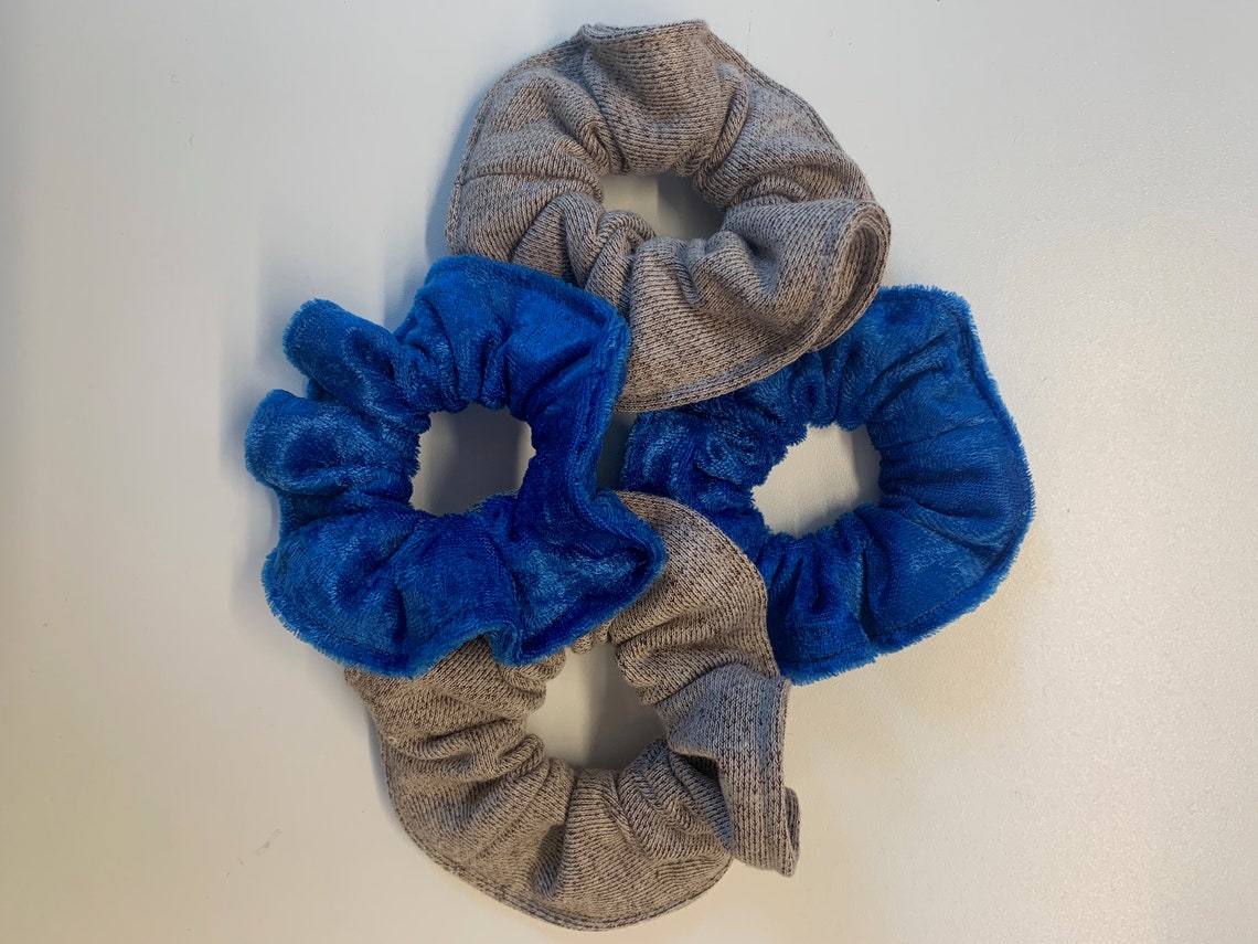 Blue Velvet Hair Scrunchies - Set of 5 - wide 1