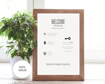 AirBNB Host Welcome Sign Template | Minimalist Style WiFi Sign | Digital Download