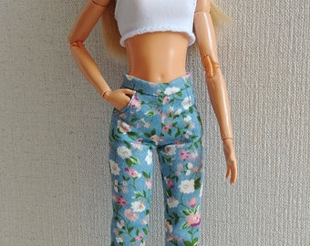 Floral jeans pants for made to move brb doll - 1:6 scale fashion clothes