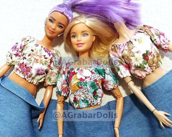 Peasant blouse for fashion dolls - made-to-move brb, fashion royalty, obitsu 27, poppy parker - country boho style clothes 1:6 scale