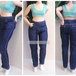 Jeans pants for curvy 11 dolls brb bcrv 1:6 scale realistic fashion clothes for curvy body dark blue