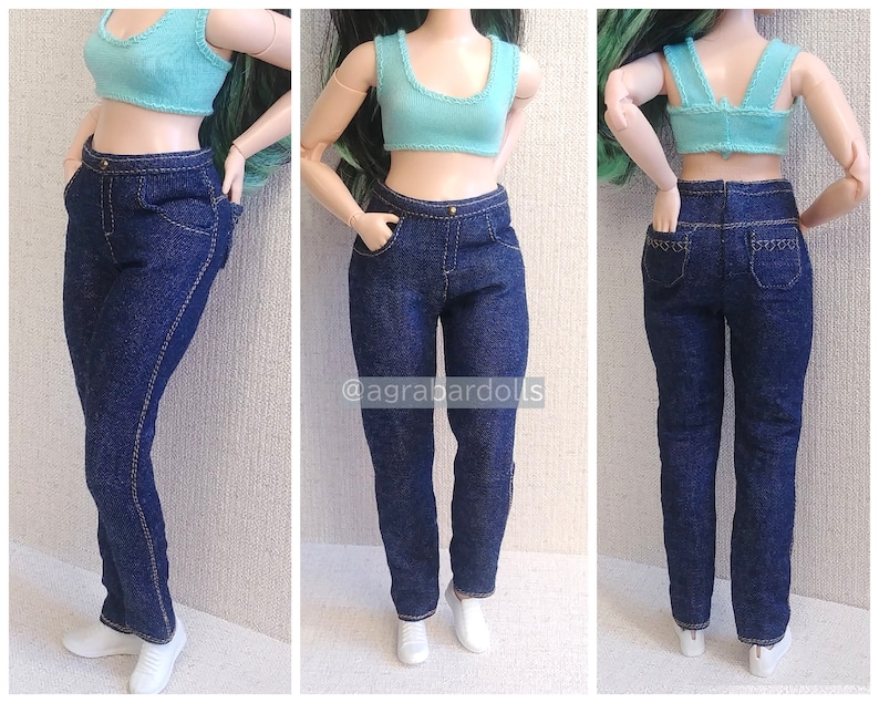 Jeans pants for curvy 11 dolls brb bcrv 1:6 scale realistic fashion clothes for curvy body dark blue