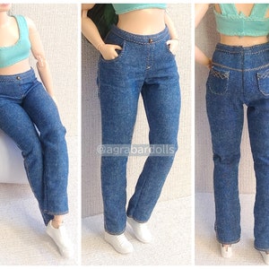 Jeans pants for curvy 11 dolls brb bcrv 1:6 scale realistic fashion clothes for curvy body jeans medium blue