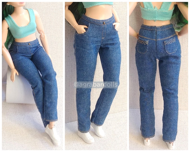 Jeans pants for curvy 11 dolls brb bcrv 1:6 scale realistic fashion clothes for curvy body jeans medium blue