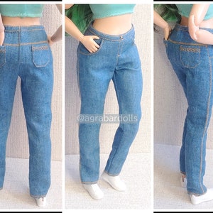 Jeans pants for curvy 11 dolls brb bcrv 1:6 scale realistic fashion clothes for curvy body jeans light blue