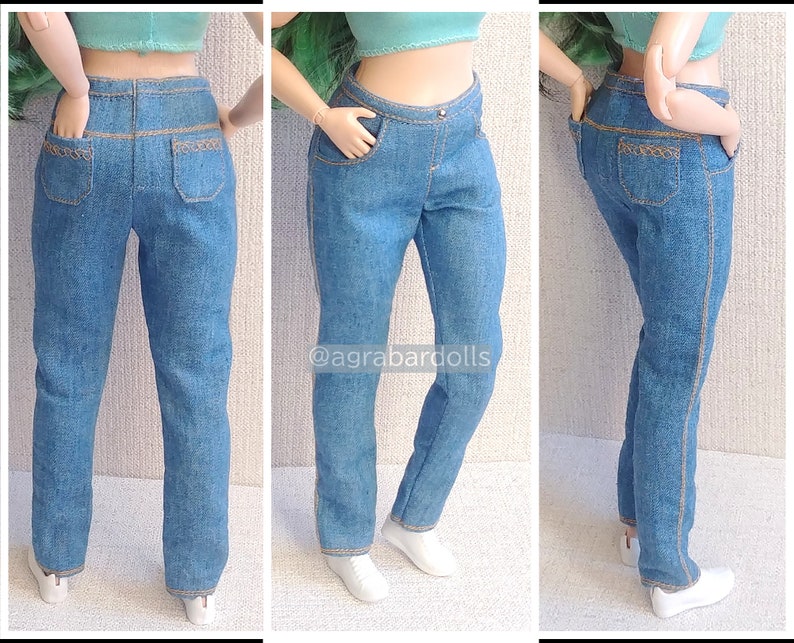 Jeans pants for curvy 11 dolls brb bcrv 1:6 scale realistic fashion clothes for curvy body jeans light blue