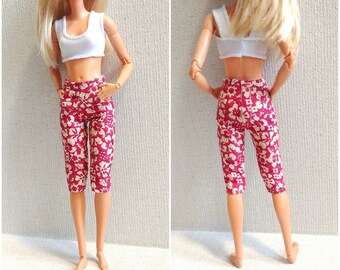 PREORDER Floral capri shorts for brb doll - 1:6 scale fashion clothes for made-to-move standard or curvy doll, petite brb clothes