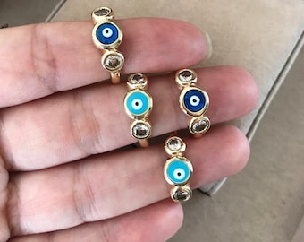 Blue Evil Eye Ring, Adjustable Evil Eye Ring, Evil Eye Jewelry, Gold Adjustable Ring, Dainty Ring, Turkish Evil Eye, Turquoise ring, Nazar
