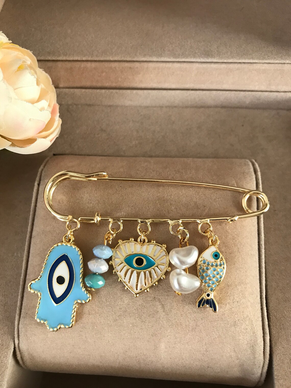 Evil Eye Safety Pin, Protection Baby Pin, Evil Eye Jewelry, Brooch Pin