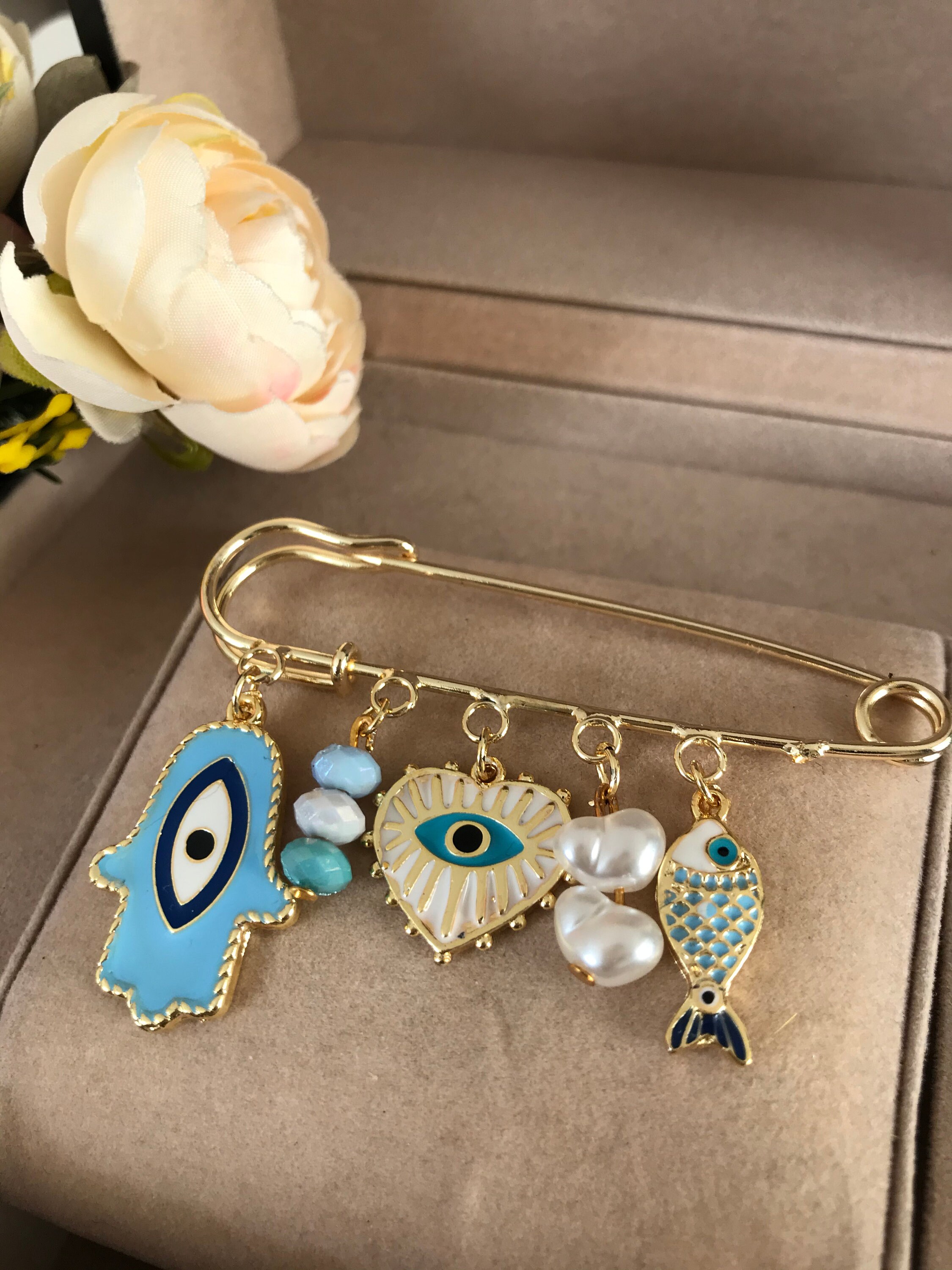 Evil Eye Safety Pin, Protection Baby Pin, Evil Eye Jewelry, Brooch Pin