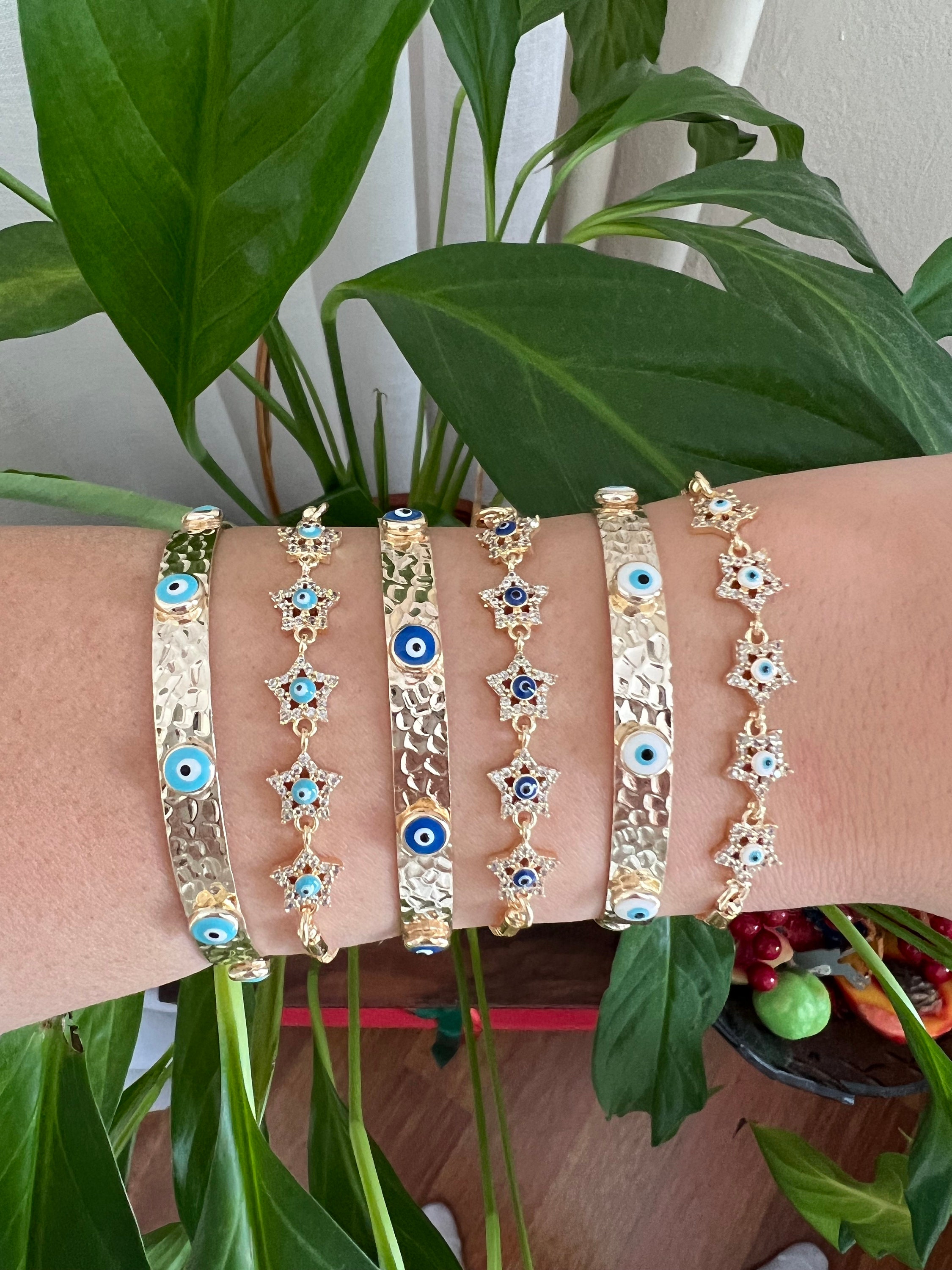 Evil Eye Bracelet, Star Bracelet, Blue Evil Eye Bracelet, Adjustable Bracelet, Evil Eye Beaded