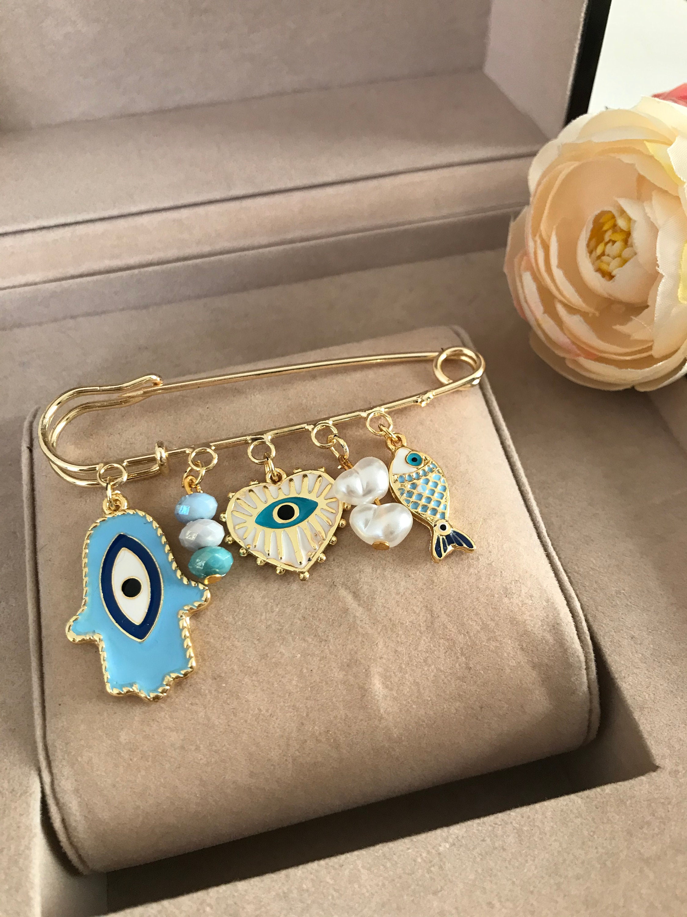 Evil Eye Safety Pin, Protection Baby Pin, Evil Eye Jewelry, Brooch Pin