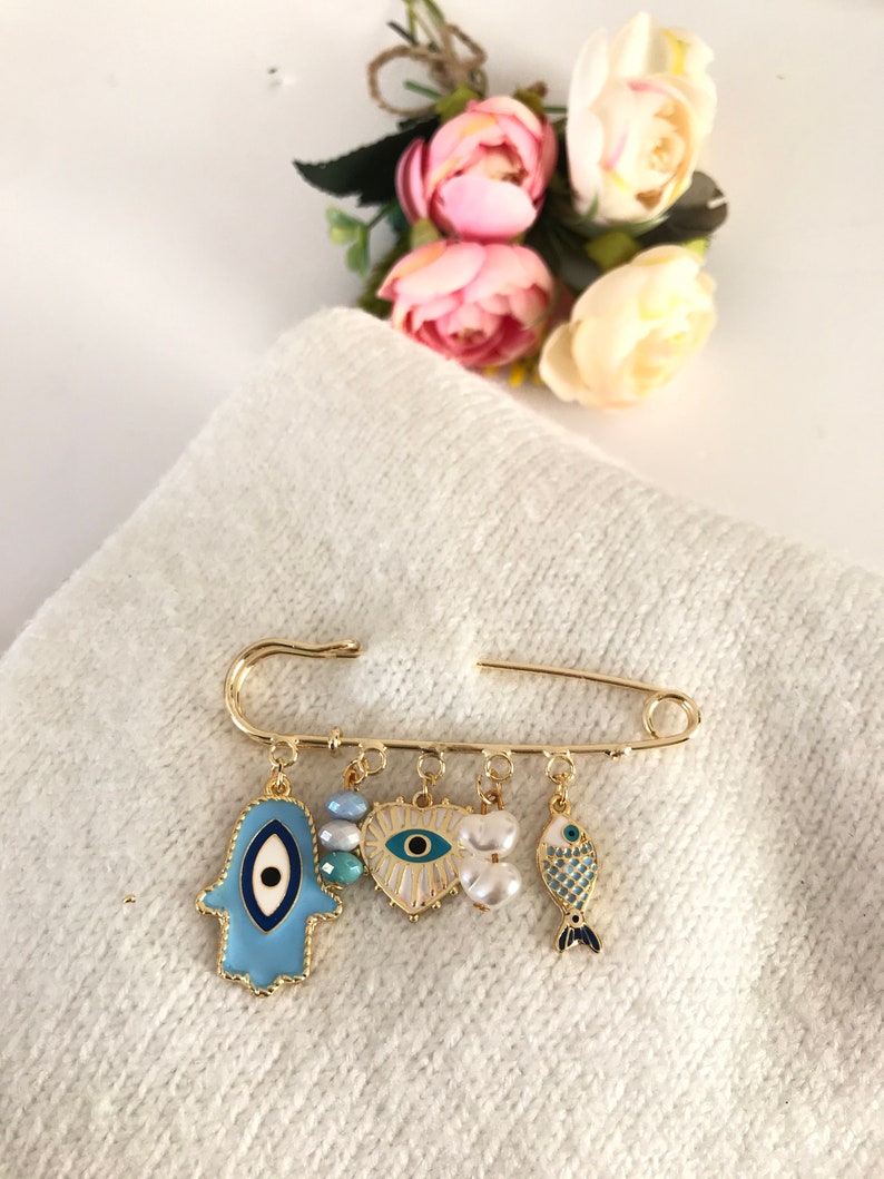 Evil Eye Safety Pin, Protection Baby Pin, Evil Eye Jewelry, Brooch Pin