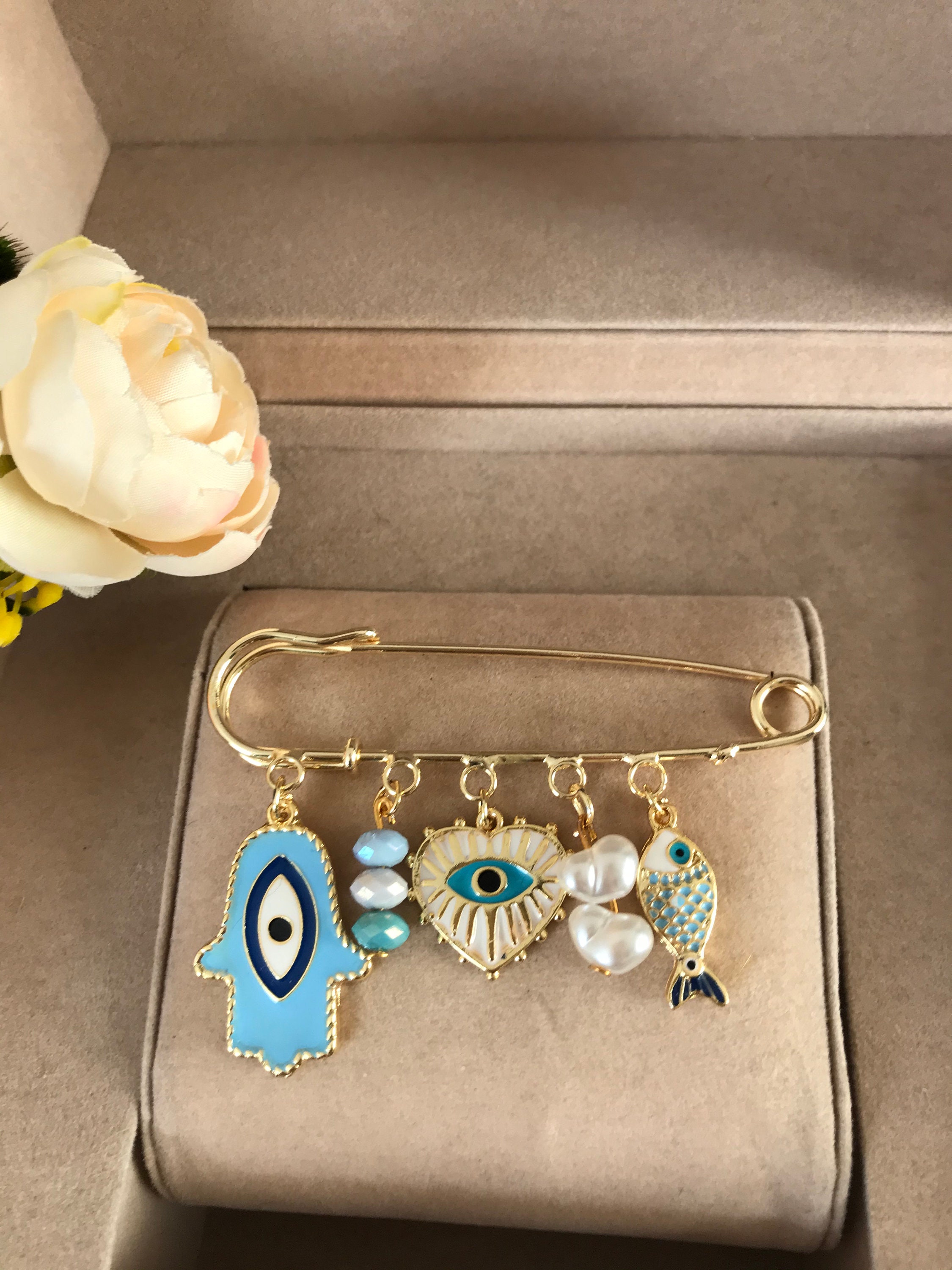 Evil Eye Safety Pin, Protection Baby Pin, Evil Eye Jewelry, Brooch Pin