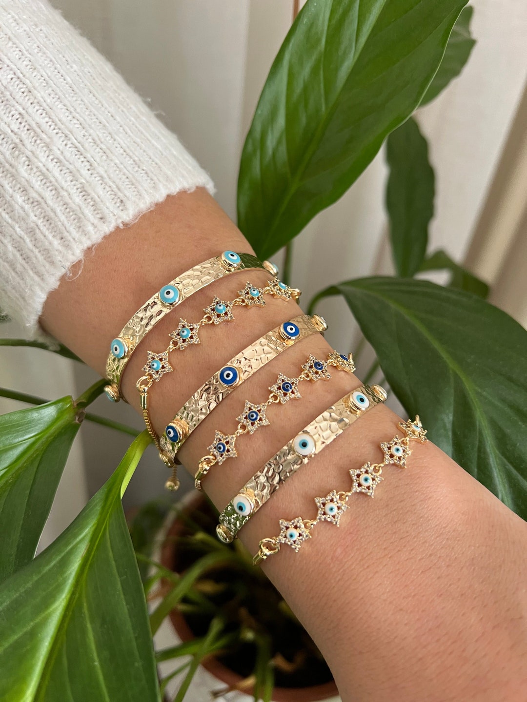 Evil Eye Bracelet, Star Bracelet, Blue Evil Eye Bracelet, Adjustable Bracelet, Evil Eye Beaded