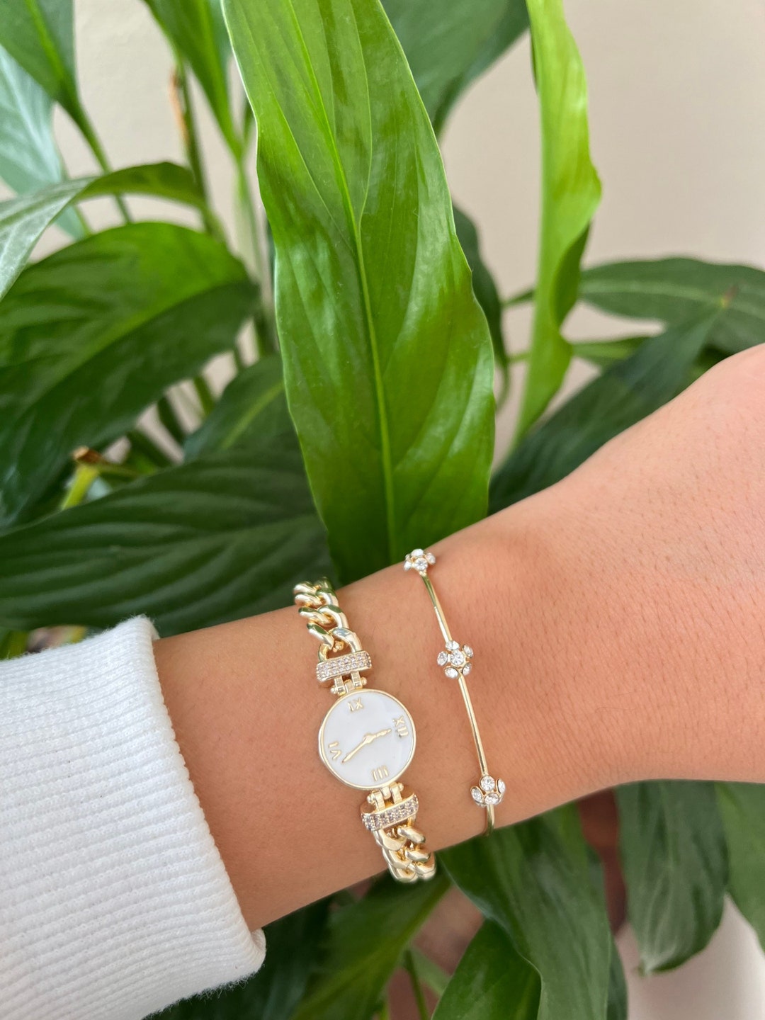 Roman Numeral Watch Strap Gold Bracelet Link Chain Bracelet Etsy