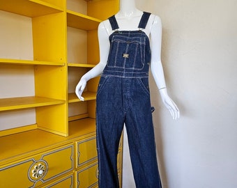 Vintage Mens Sanforized Bib Overalls Dark Blue Denim Jeans Rockabilly 32 X 31 S