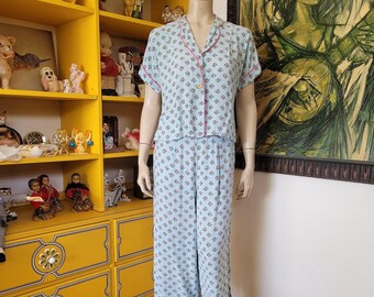 Vintage 40s 50s Evelyn Pearson Lounging Apparel Floral Pajama Pant Set Rockabilly S