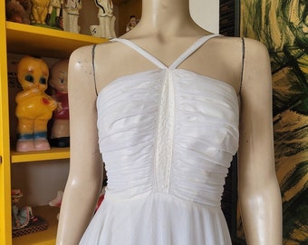 Vintage 70s Lilli Diamond Shimmery White Ethereal Disco Wedding Dress Prom Gown M