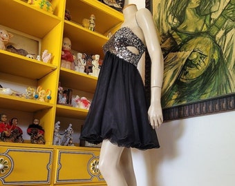 Vintage 90s Sequin Strapless Mini Party Homecoming Prom Dress Blondie Nites XS/S