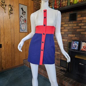 Vintage 60s Mod British Invasion Micro Mini RWB Stewardess Twiggy Go Go Dress XS/S