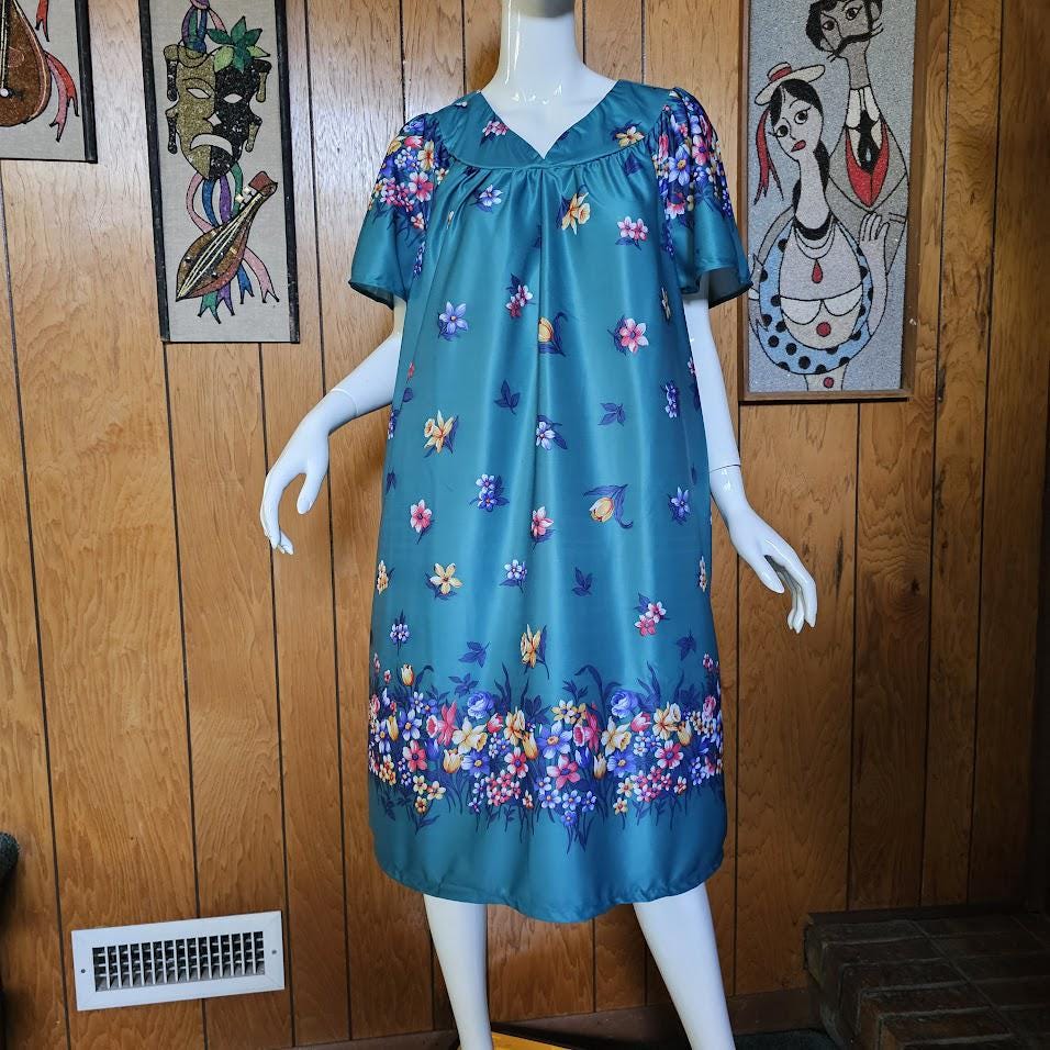Vintage Roper Floral Garden Fan Sleeve Caftan Lounge Muumuu