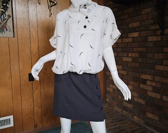 Vintage 80s New Wave Glam Avant Garde High Turtleneck Blouson Mini Party Dress S/M