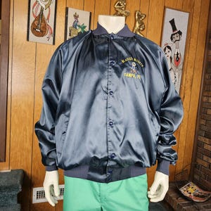 Vintage 80s Mens Embroidered Rough Riders Tampa Satin Bomber Snap Cavalry Jacket XL