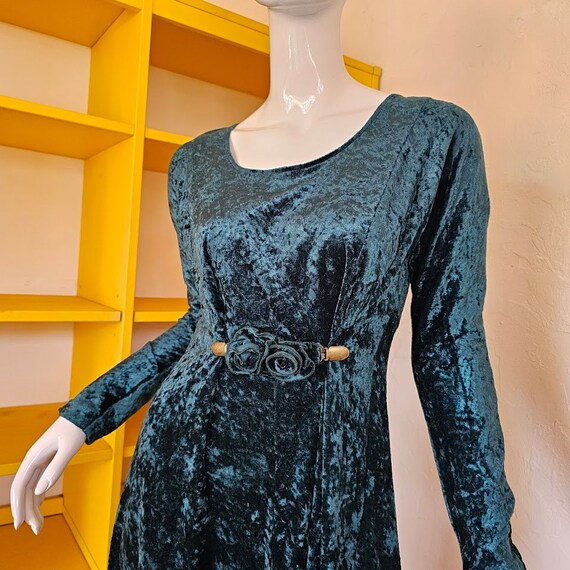 Vintage 90s Green Goth Crushed Velvet Stretch Emp… - image 3